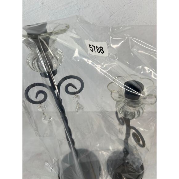 Wrought Iron Scroll Candle Holders Glass Ornate Decorative Pair - Picture 10 of 10